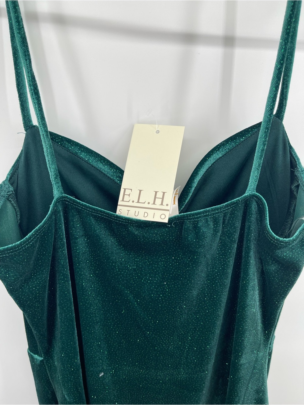 Elegant Emerald Green Velvet Slip Dress by E.L.H Wedding Event Formal Sparkle - Picture 4 of 7